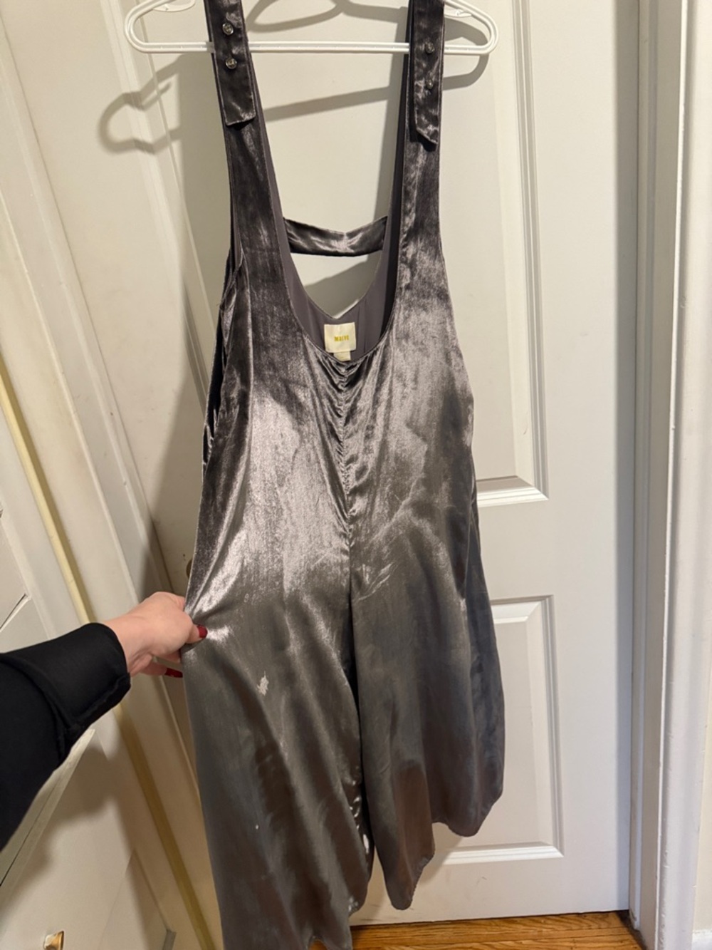 Maeve Silver Satin Jumpsuit Romper